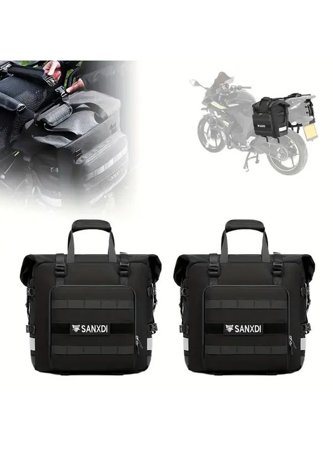 Black Motorcycle Pannier Bag Quick Release Expandable Storage Removable Carrier - Image 5